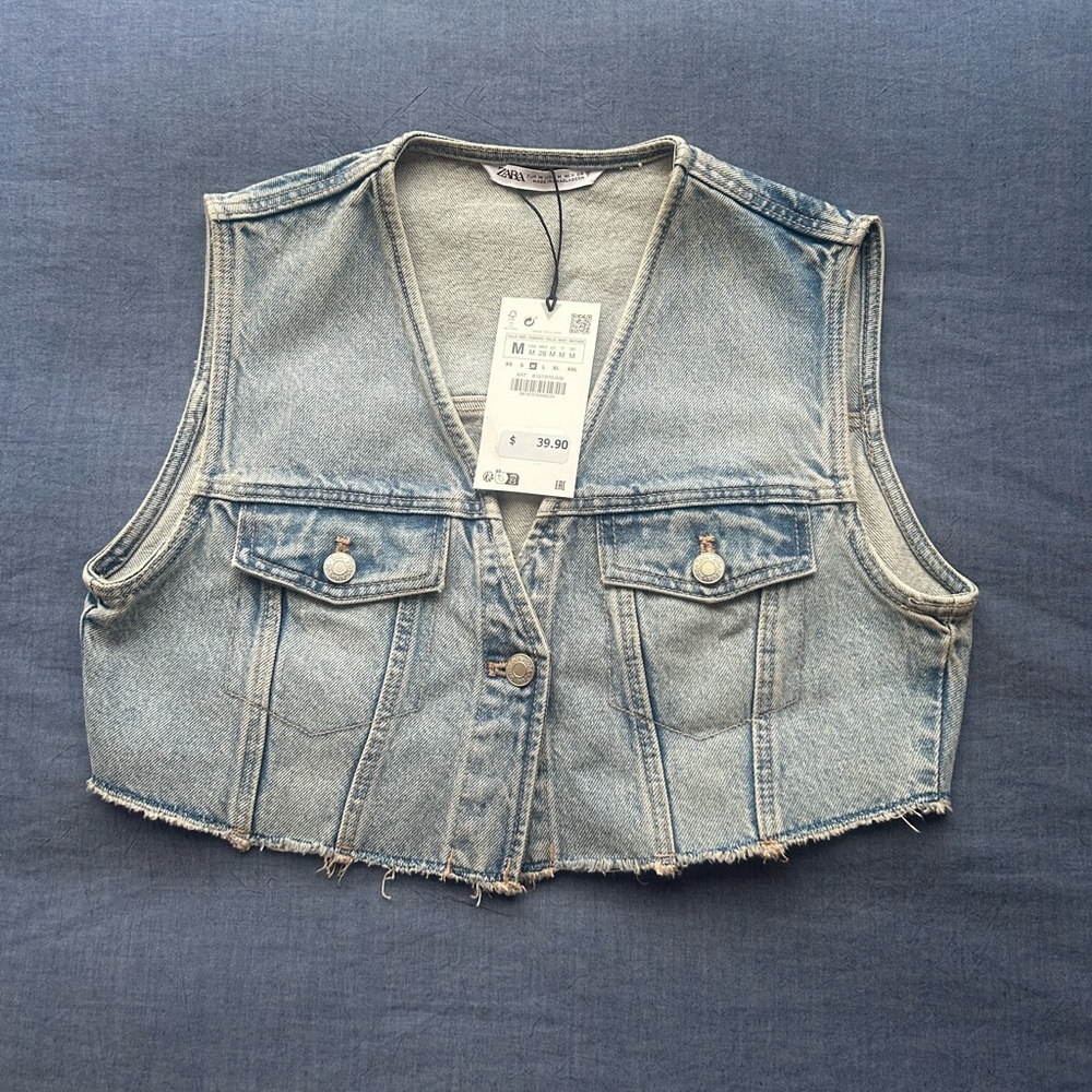 Zara Light Blue Denim Vest NWT